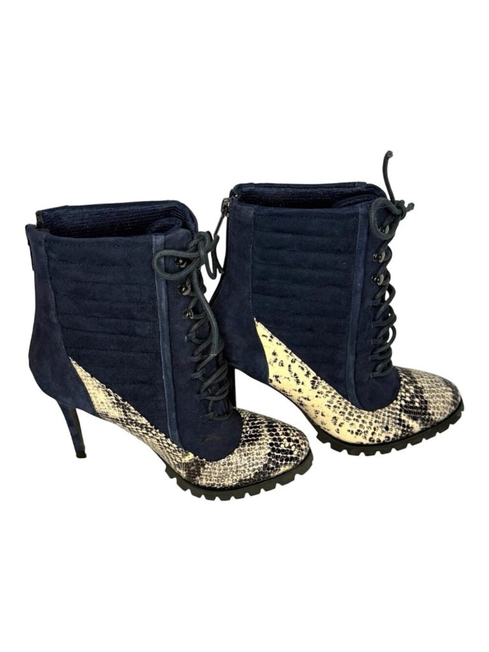 June By June Ambrose Heel Booties Quilted Snakeskin Closed Toe Size 7.5 Lace Up
